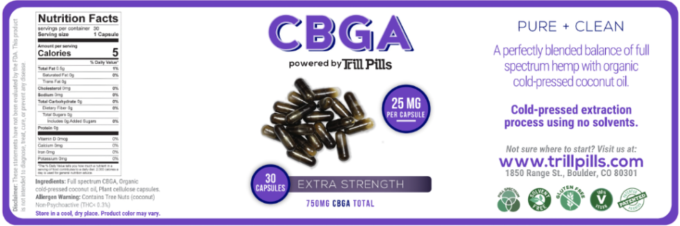 CBGA Capsules 25MG Extra Strength CBGA Pills 30 Count Bottle (750MG)